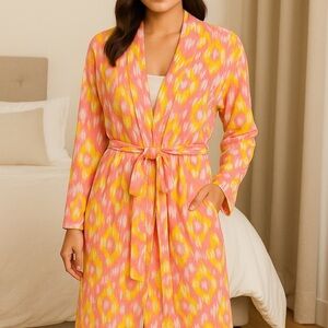 B Soft Women's Bamboo & Cotton Jersey Robe Light Floral Tie-dye Sustainable L/XL